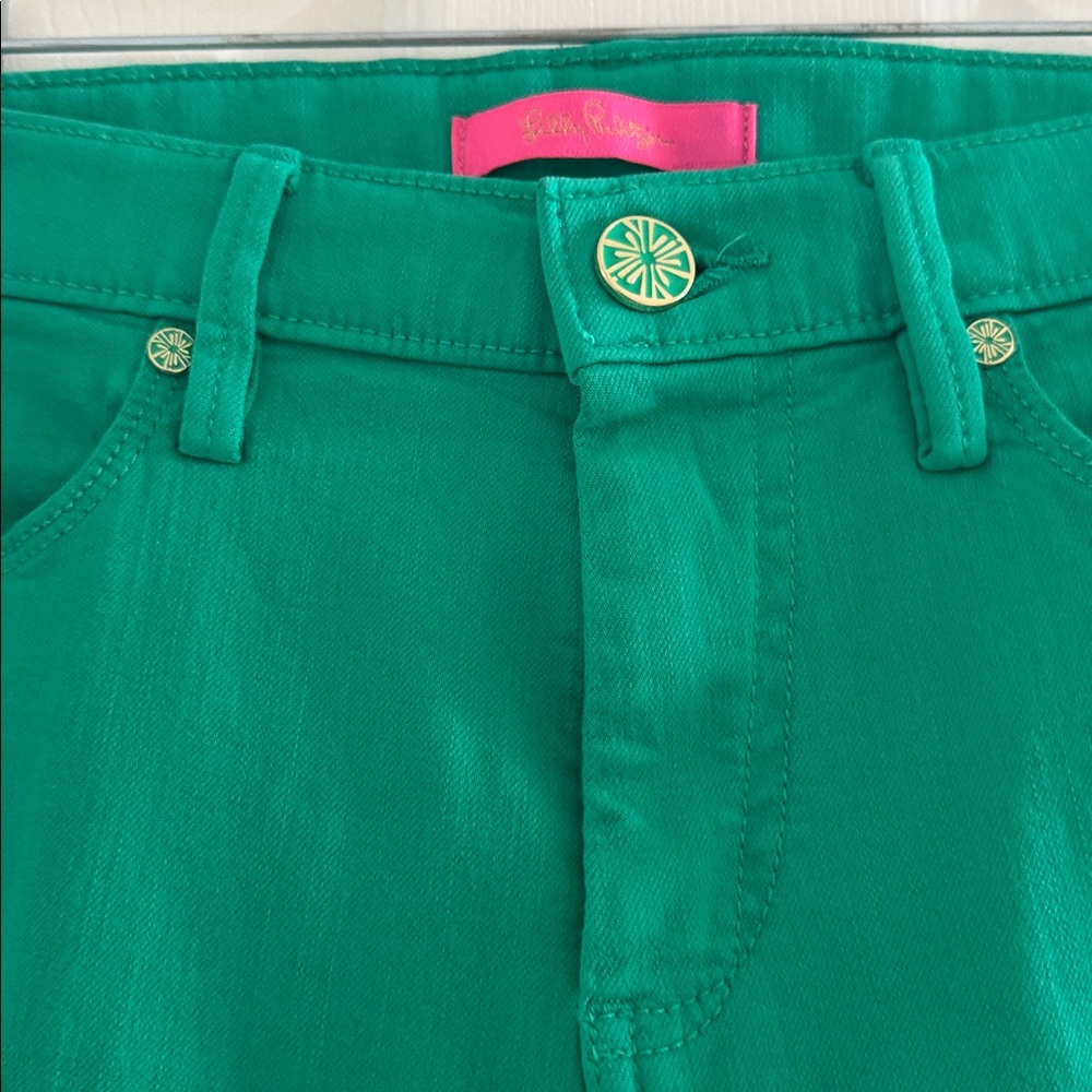 Lilly Pulitzer High Rise Super Skinny Jeans in the color Botanical Green. - Picture 5 of 6